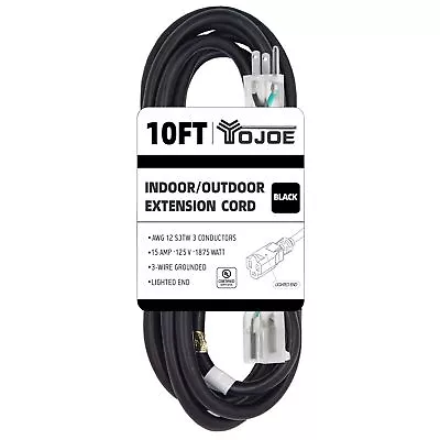 10 Foot Black Extension Cord Lighted Outdoor 12/3 Cord 12 Gauge 3 Prong SJT • $21.96