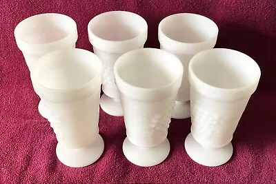 Set Of 6 Milk Glass Vintage White Goblet Colony Harvest Grape Pattern • $11.99