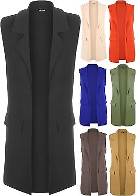 £6.99 • Buy Womens Ladies Sleeveless Long Duster Coat Waistcoat Smart Blazer Plus Size