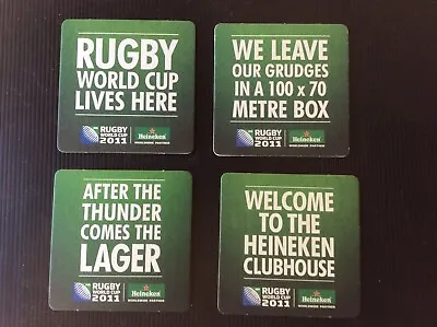 Set Of 4 Heineken Australian Issue “ 2011 Rigby World Cup .”  Beer Coasters  • $2