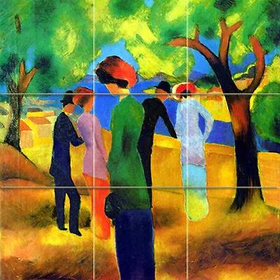 18 X 18 Art Colorful August Macke Mural Tumbled Marble Backsplash Bath Tile 2058 • $157.50