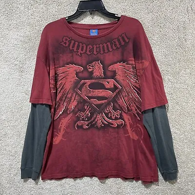 $19.99 • Buy Superman T-Shirt Long Sleeve Graphic Print Men's 2XL Red Thermal Crew Neck