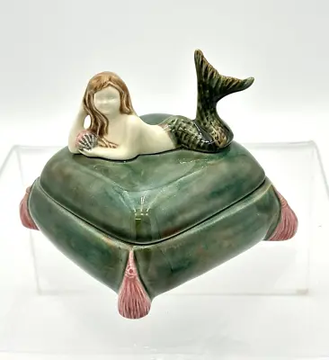 Vtg Ceramic Trinket Dish Hand Painted Partial Nude Mermaid Figurine Signed 1996 • $59.99