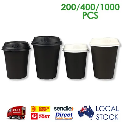 Takeaway Black Single Wall Coffee Cups With Sip Lid 8oz/12oz 200/400/1000 Pieces • $19