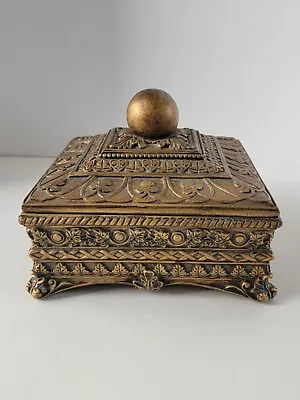 Vintage Veranda KEEPSAKE Jewelry Classy Gold Relief Box • £38.53