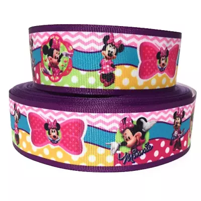 GROSGRAIN RIBBON 5/8  7/8 1.5  & 3  MINNIE MOUSE M6 Printed COMBINE SHIPPING • $0.99