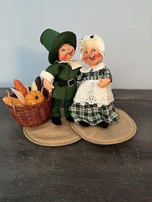 1992 Annalee Doll 8  PILGRIM Couple Vegetable Basket Thanksgiving • $25