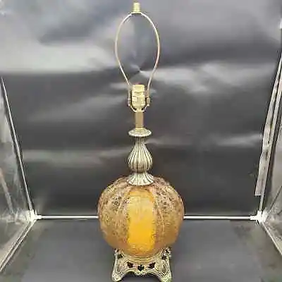 Vintage 1970 EF EF INDUSTRIES Textured Amber Glass & Brass Nightlight Table Lamp • $99.99