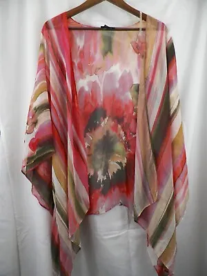 Maggie Barnes Multicolor Sheer Polyester Cardigan Cover Up Top 3X  26/28 • $22.99