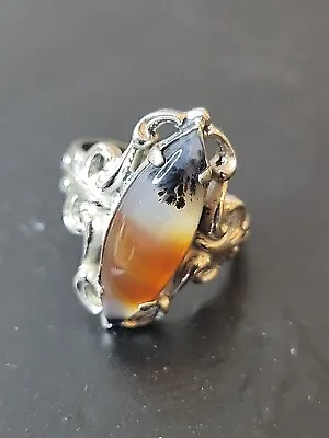 Antique Art Nouveau Ring Moss Agate Marked Sterling Silver Size 8 • $89.99