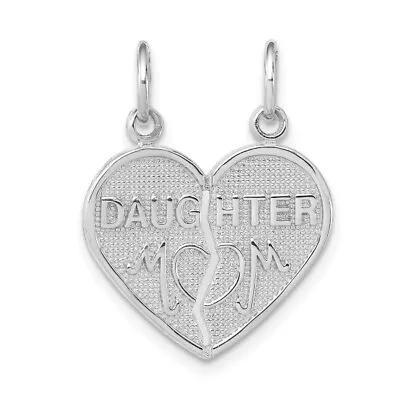 14K White Gold Daughter Mom Break Apart Heart Necklace Charm Pendant • $227