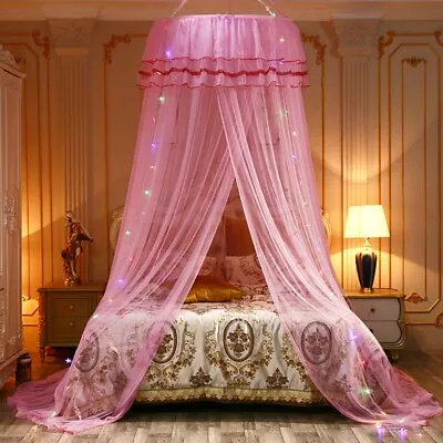  Mosquito Net Bed King Queen Lace Bed Canopy Princess W/ Lights String Home US • $22.85