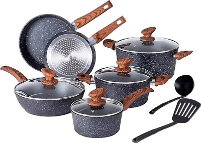 12 Piece Cookware Set Nonstick Kitchen Cooking Pots Saucepan For Induction Gas • £89.99