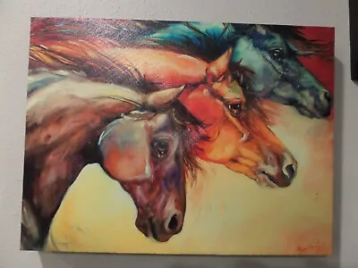 Marcia Baldwin Bold Oil Print Gel Embellishment 12x16x1.5  3 Horses • $35.99