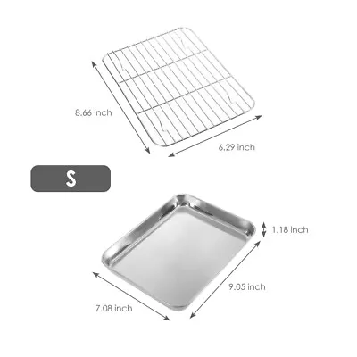 Baking Tray & Rack Set Stainless Steel Baking Pan Cookie Sheet With Cooling RacK • $17.55