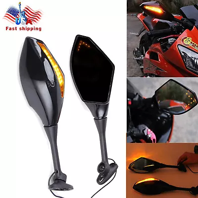 2Pcs Rearview Side Mirrors LED Turn Signal For Yamaha YZF R6 1999-2012 R6S 06-09 • $28.25