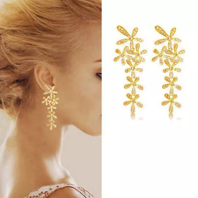 Long Golden Butterfly Diamante Crystal Tassel Drop Dangle Chandelier Earrings • £5.99