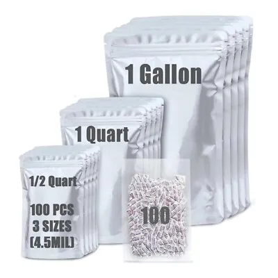 100 Pack Mylar Bags For Food Storage With 100x300cc Oxygen Absorbers • $22.99