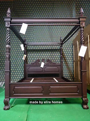 Super King 6' Dark Antique Mahogany Queen Anne Style Four Poster Mahogany Bed • $2465.07