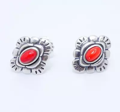 Carolyn Pollack Sterling Silver Vintage Coral Gemstone Stud Earrings • $29.99