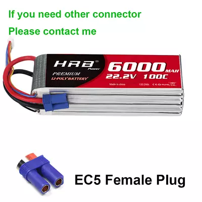 £91.99 • Buy HRB 22.2V 6S 6000mAh 100C EC5 LiPo Battery For RC Drone Helicopter Boat Truck