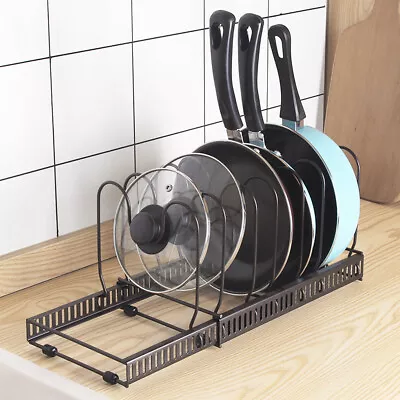 Expandable Pan Organiser Rack Pot Lid Holder With 7/10 Dividers Adjustable Rack • £8.99