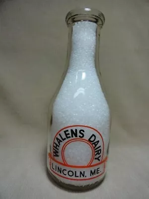 Whalens Dairy Lincoln Maine ME 2 Color Pyro Quart Round Milk Bottle • $55