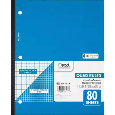 Mead 80-Sheet Quadrille Quad Ruled Wireless Notebook 8-1/2 Wx 11 In. Case Of 24 • $39.99