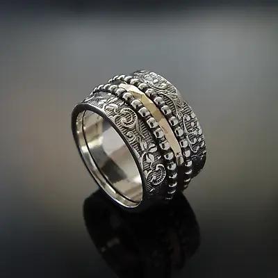 Solid 925 Sterling Silver Spinner Ring Meditation Wide Boho Jewelry Gift A-446 • $12.17