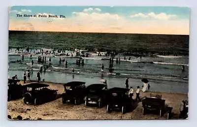 Cars Lined Up At Beach ~ Antique PABLO BEACH Florida Postcard Jacksonville 1910s • $12.99