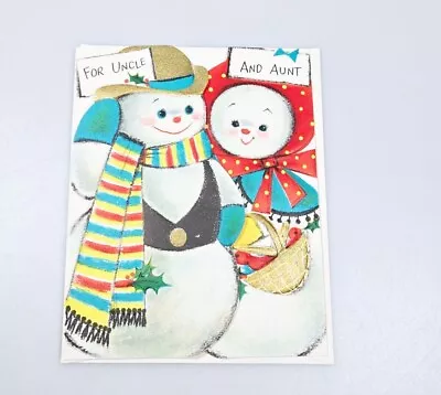 Vintage Aunt And Uncle Snowman Christmas Card Unused Hallmark MCM Embossed • $6