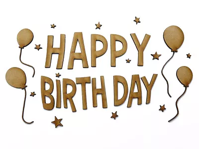 £2.61 • Buy Wooden MDF Happy Birthday Sign Balloon Star Craft Shape Laser Cut Embellishment 