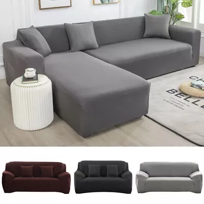 1/2/3/4 Seats Protector Elastic Sofa Cover Solid Color L Shape Couch Slipcover • $27.74