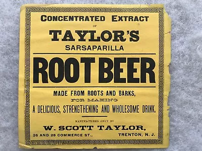 TAYLOR’S ROOT BEER Vintage Extract Label Scott Taylor Trenton New Jersey • $19.95