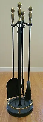 Vintage PILGRIM Fireplace Stand Brass Cast Iron 4 TOOLS 1 STAND • $54.99