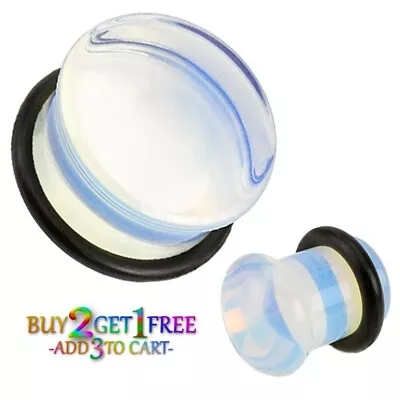 Pair 8g-25mm OPALITE STONE PLUGS Single Flare Gauges Organic Ear Moonstone 1070 • $13.95