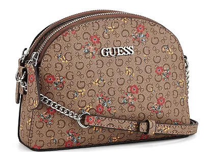 NEW Guess Women's Brown Logo Floral Print Double-Zip Dome Crossbody Bag Handbag • $78