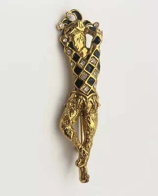 Vintage Goldstone Black Rhinestone Jester Broch • $9.99