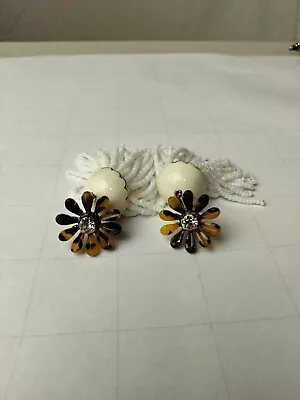 J. Crew Tortoise Flower  Beaded Tassel White Earrings Beautiful!! • $18