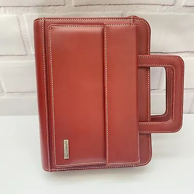 Franklin Covey Day One Red Planner 7 Ring Handles Faux Leather Pockets Zip Close • $37.25