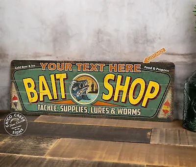 Personalized Bait Shop Sign Rustic Decor Vintage Fishing Tackle 106182002002 • $49.95