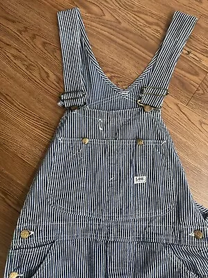 VINTAGE Lee Bib Overalls Mens 32x30 Blue Hickory Stripe Union Made In USA • $265