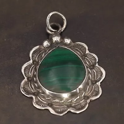 VTG Sterling Silver NAVAJO Southwestern Malachite Teardrop Necklace Pendant - 7g • $8.49