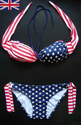 £8.99 • Buy Stars & Stripes BIKINI Twister PADDED Cup USA Swimming Costume Ladies Swimwear