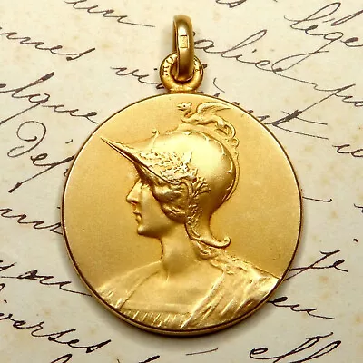 Woman Marianne Helmet. Gold Filled Medal By Murat. French Antique Pendant. • $169.99