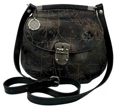 Patricia Nash Veneto Crossbody Purse Black Leather Laser Signature Map Print Bag • $69.99