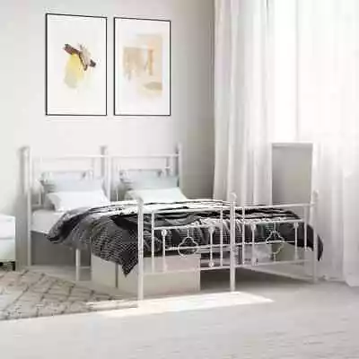 Metal Bed Frame With Headboard And Footboard White 135x190 Cm Double • £208.37