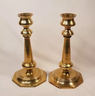 Vintage Brass Polished Candlestick Candle Holders 10” Octagon Base X-LG Heavy • $38.99