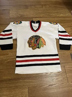 Vintage Chicago Blackhawks Jersey NHL CCM Sewn Hockey Kids Boys Size L/XL • $20