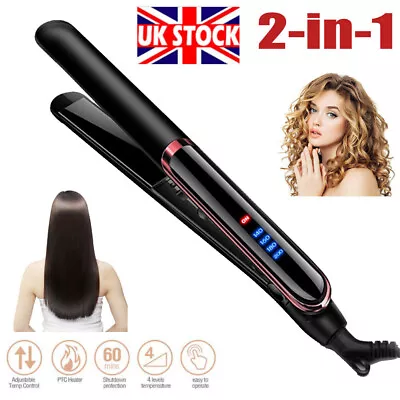 2 In 1 Hair Straighteners Ceramic Plates Straightener Curler Salon Hair Styler • £12.93